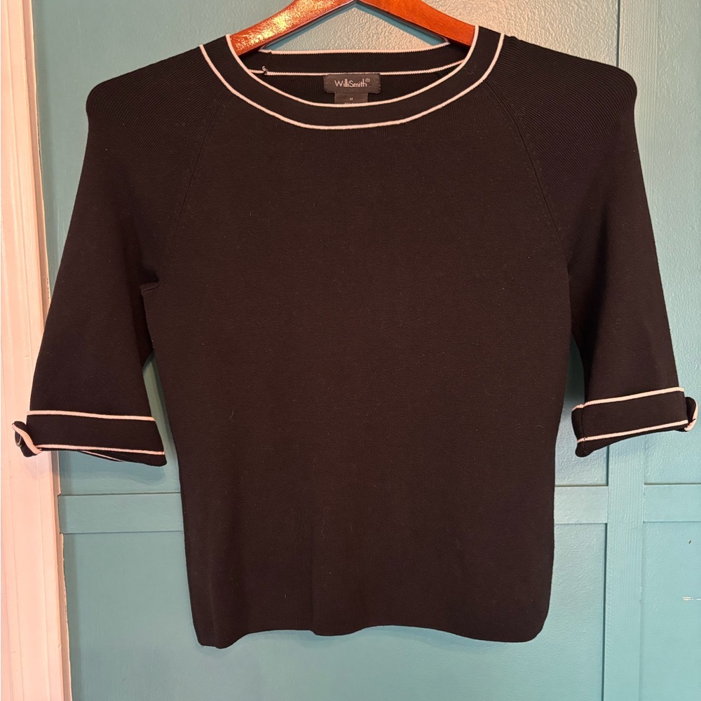 Will Smith Women's Black Sweater with White Trim Silk and Nylon Size Medium
